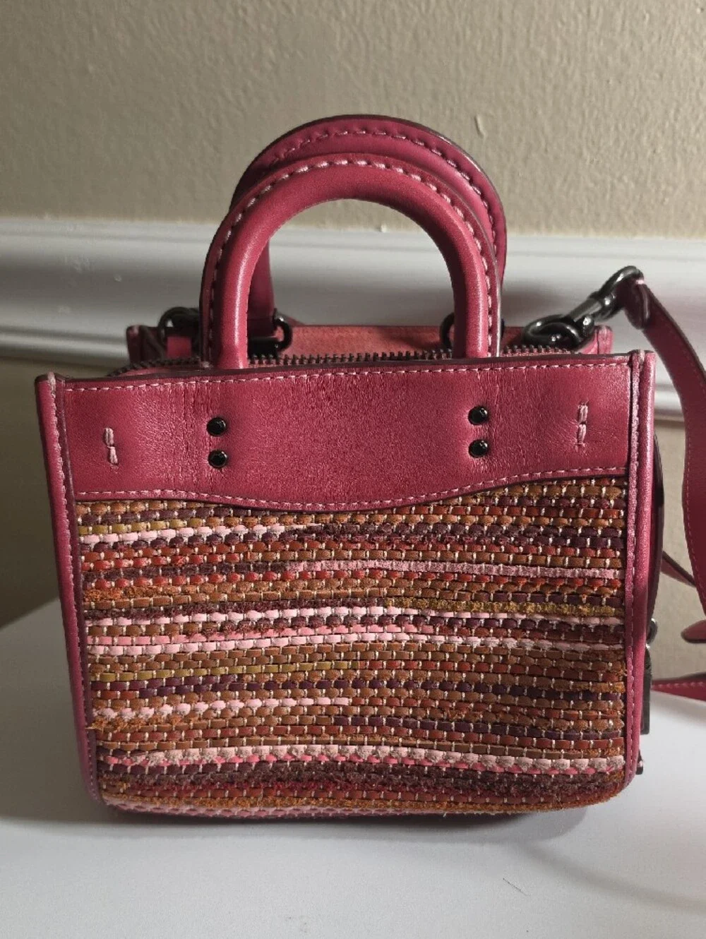 Coach Pink Upwoven Mini Satchel with Leather Trim